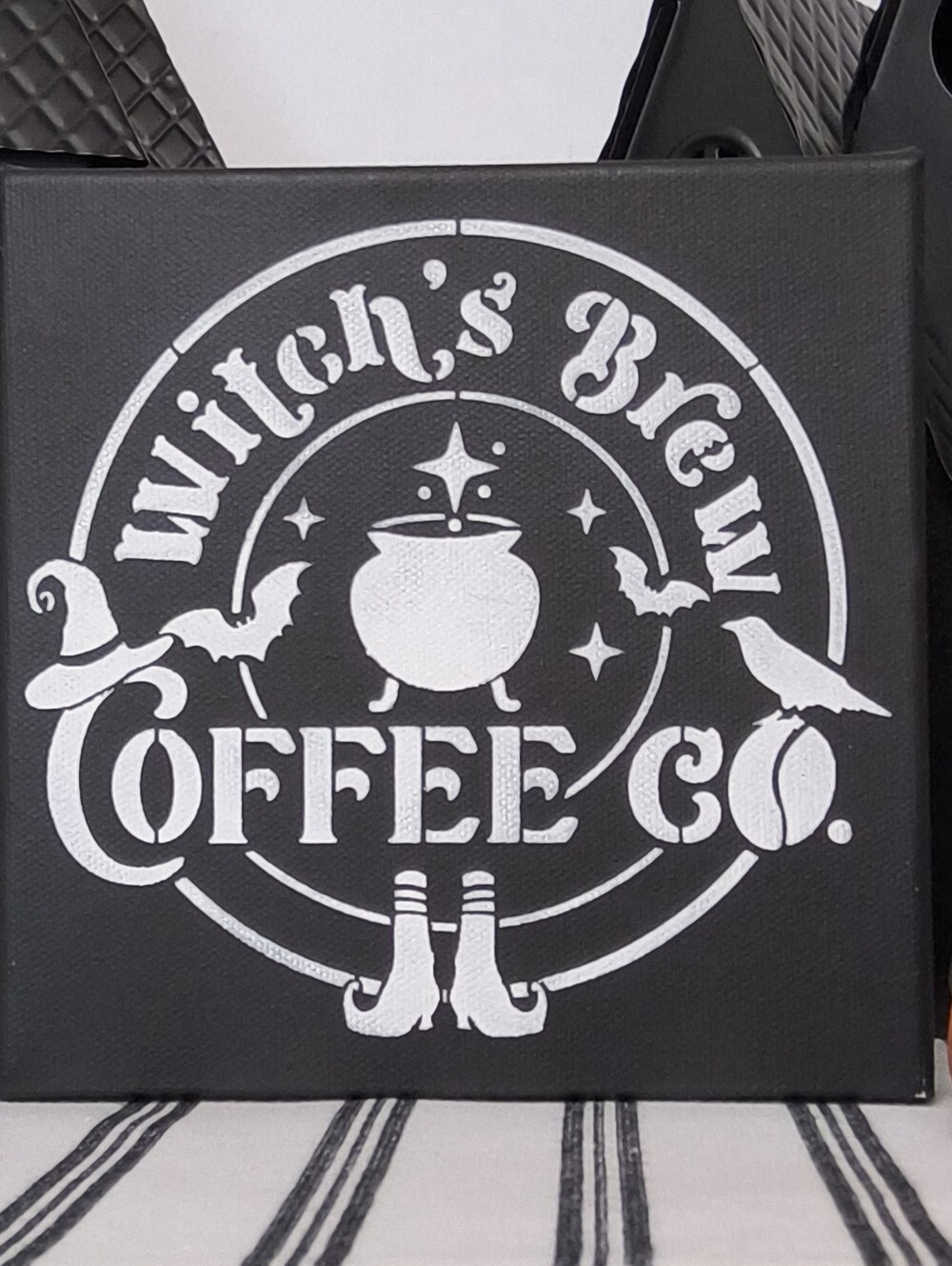 Witches Brew Coffee Co Painted Canvas Sign 6x6 Halloween Coffee Bar Stencil Art